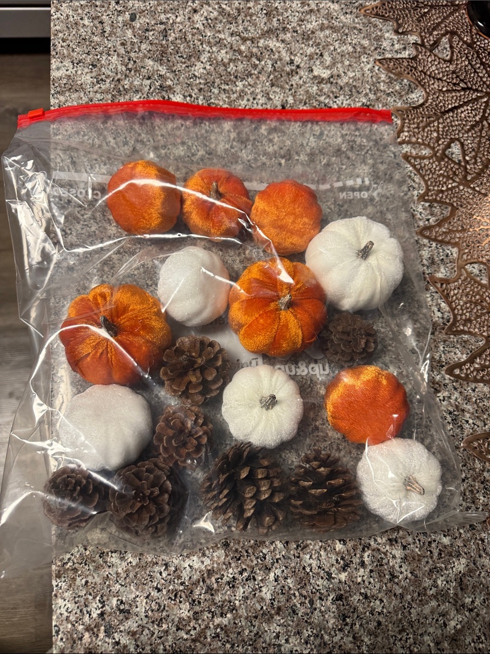 Holiday Mini Velvet Pumpkins and Pinecones Set - Orange & White